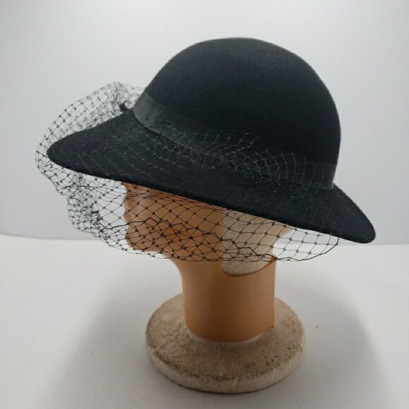 Vintage Doeskin Geo W. Bollman & Co 100% Wool Felt Hat Black Mesh Veil Bow main image 5